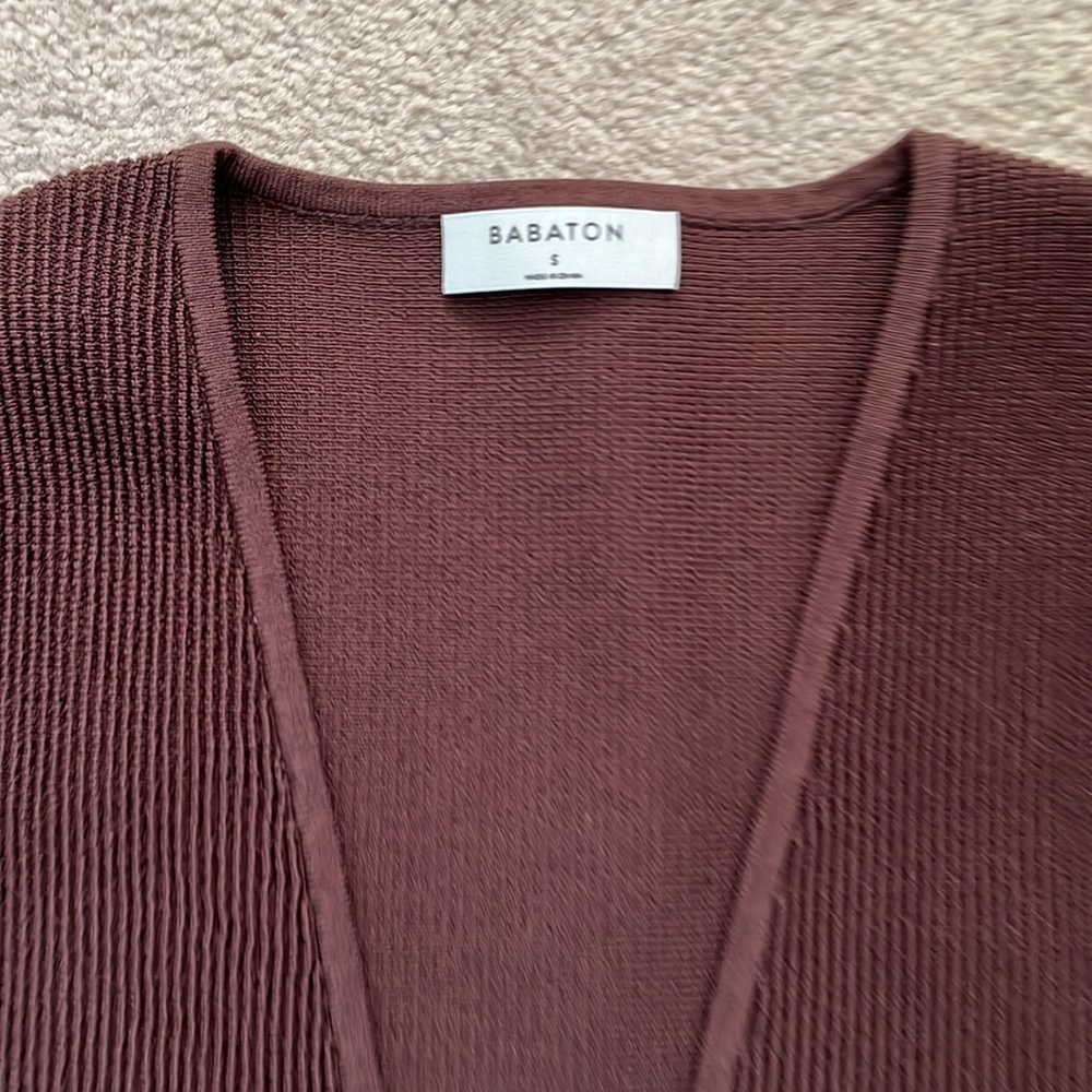 NWT Babaton Chocolate Brown Ribbed V-Neck Cropped Knit Tank Luxury Boho Chic - Picture 3 of 12